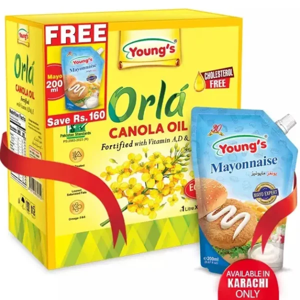 Young's Orla Canola Oil Pillow Pouch 1x5 with Mayonnaise 200ml Free