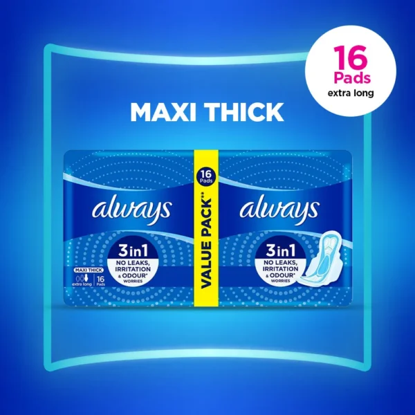 ALWAYS PADS MAXI THICK VALUE PACK EXTRA LONG 16PC PACK-AFP-000116491