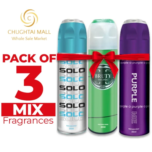 Freshrite Body Spray Pack of 3 Gift - Pack of 3 - Solo | Bruty | Purple ME - Big Bottle 200ml - Body Spray