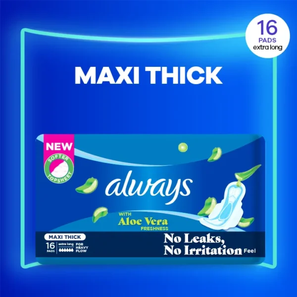 Always Thicks Sanitary Pads Extra Long Value Pack 16 Count
